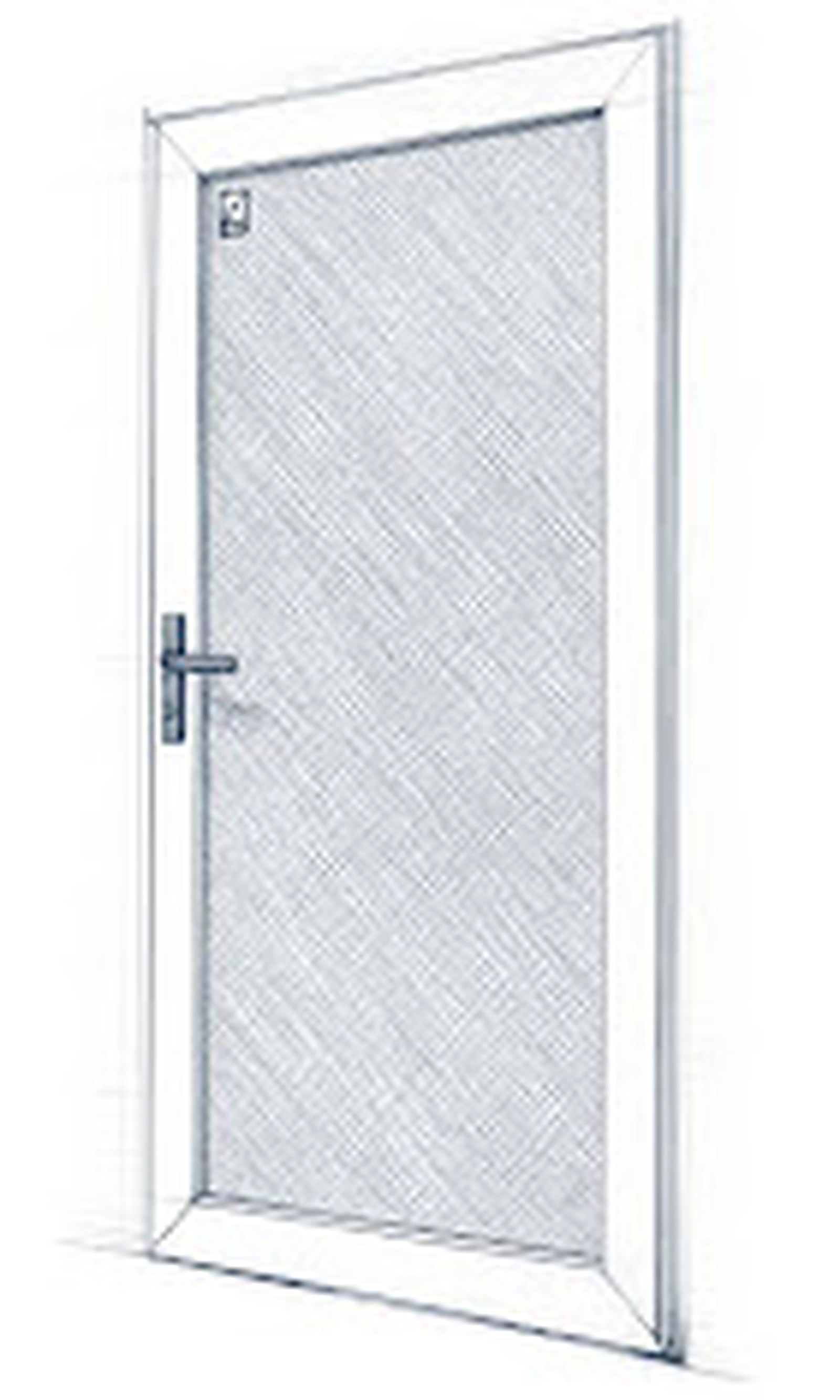 Technical line drawing of a hinged security door
